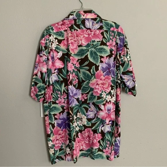 Vintage Hilo Hattie Pink Floral Hawaiian Shirt Men's Large Cotton Rayon Made USA - Picture 6 of 8